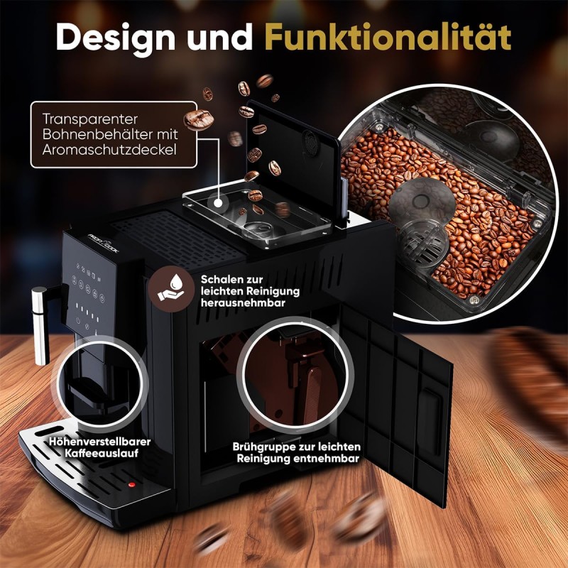 Kaffeevollautomat Milchaufschäumer Düse für Cappuccino Kegelmahlwerk mit Vorwärmfunktion für Tassen  – Thumbnail 7
