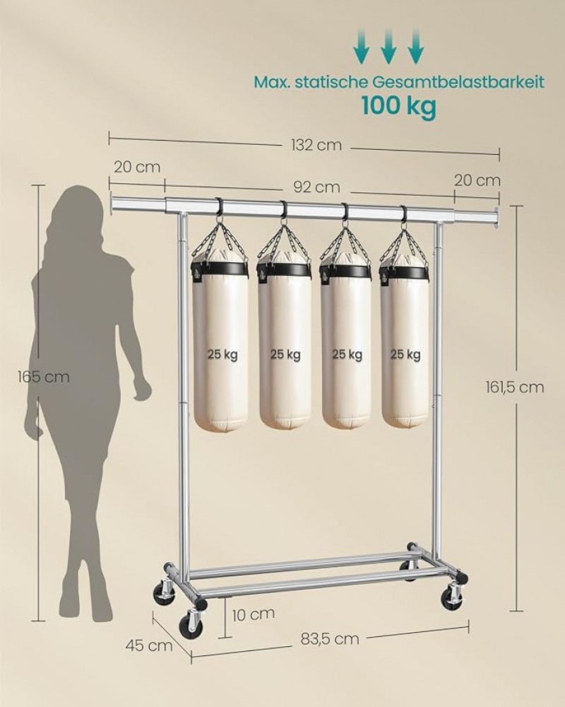 Kleiderständer robust Garderobenständer auf Rollen belastbar bis zu 100 kg 92 x 132 cm ausziehbar – 2