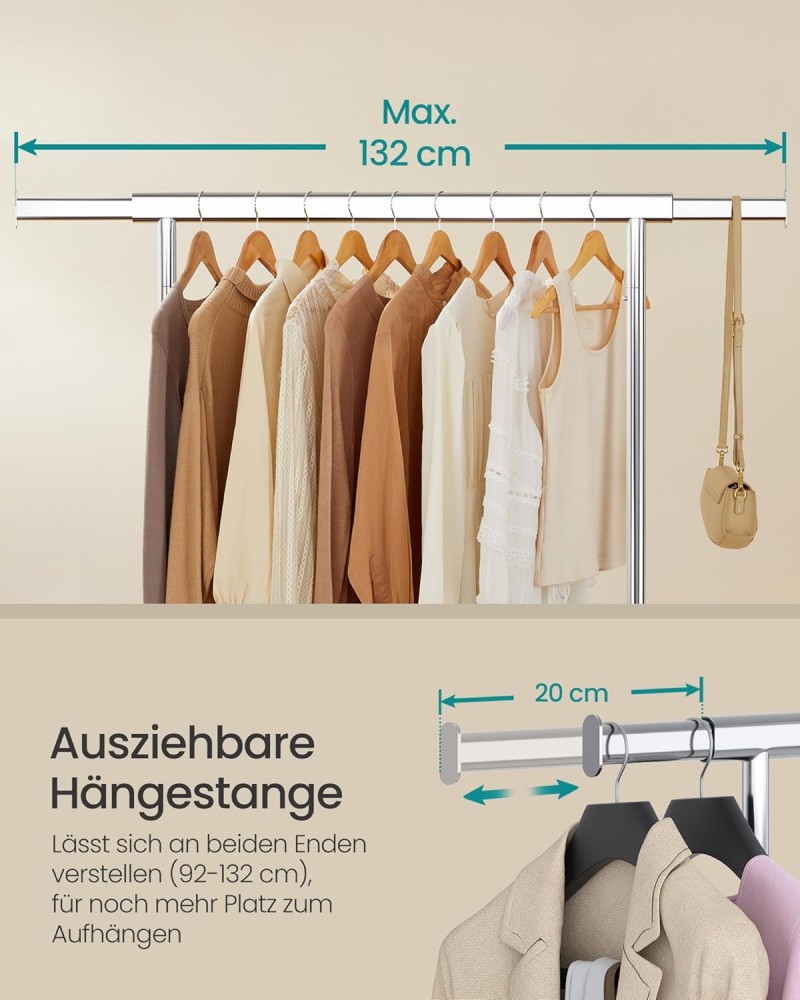 Kleiderständer robust Garderobenständer auf Rollen belastbar bis zu 100 kg 92 x 132 cm ausziehbar – 5