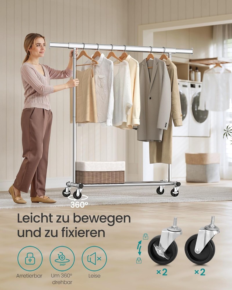 Kleiderständer robust Garderobenständer auf Rollen belastbar bis zu 100 kg 92 x 132 cm ausziehbar – Thumbnail 6