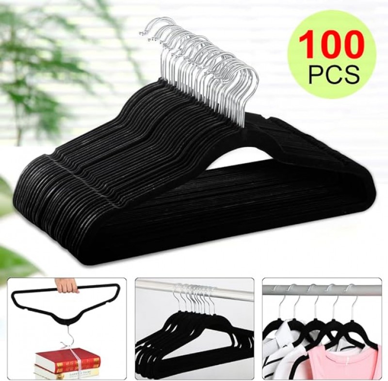 Kleiderbügel schwarz aus Samt Anzugbügel 50 Stück Schwarz 40 cm – 4