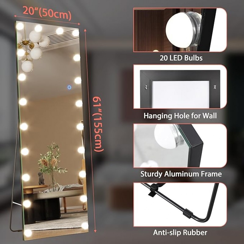 Wandspiegel beleuchtet Ganzkörperspiegel mit LED 155 x 50 cm Standspiegel mit Beleuchtung – 2