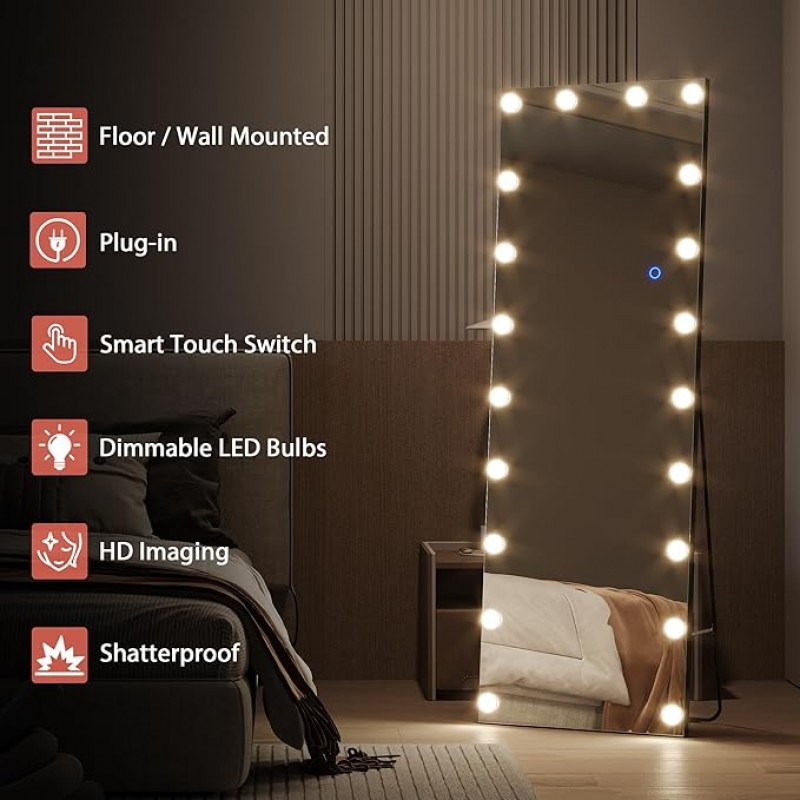 Wandspiegel beleuchtet Ganzkörperspiegel mit LED 155 x 50 cm Standspiegel mit Beleuchtung – 5