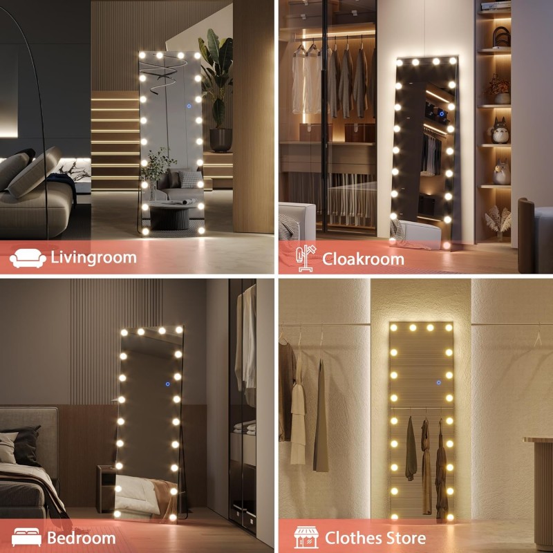Wandspiegel beleuchtet Ganzkörperspiegel mit LED 155 x 50 cm Standspiegel mit Beleuchtung – Thumbnail 6