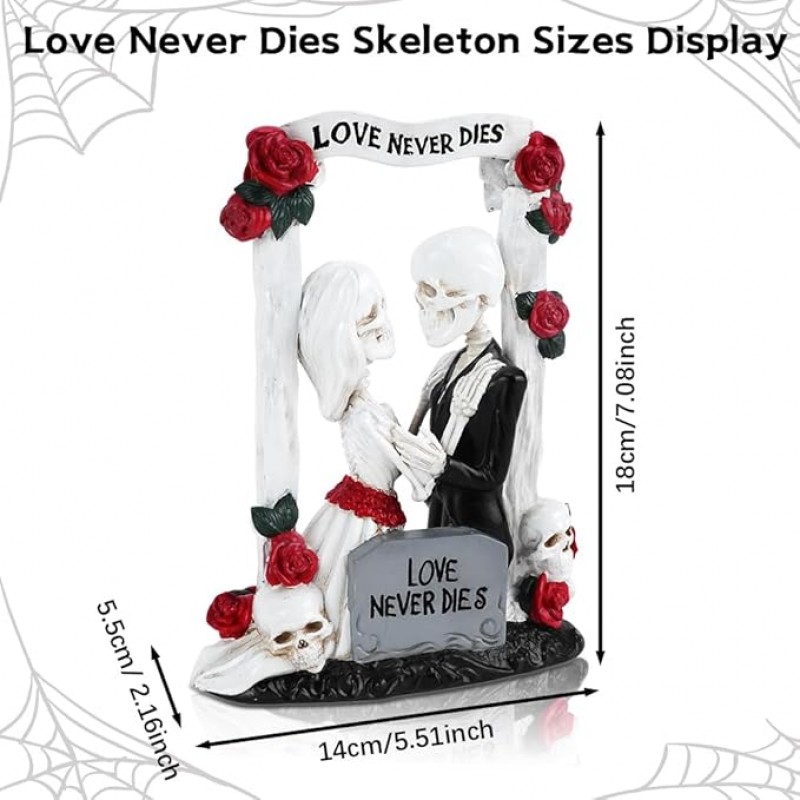 LOVE Never Dies 18 cm Brautpaar Liebespaar Tortendeko Hochzeitsschädel gotisches Skelett Gartendeko – 3