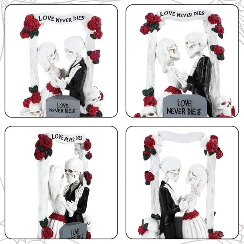 LOVE Never Dies 18 cm Brautpaar Liebespaar Tortendeko Hochzeitsschädel gotisches Skelett Gartendeko – 5