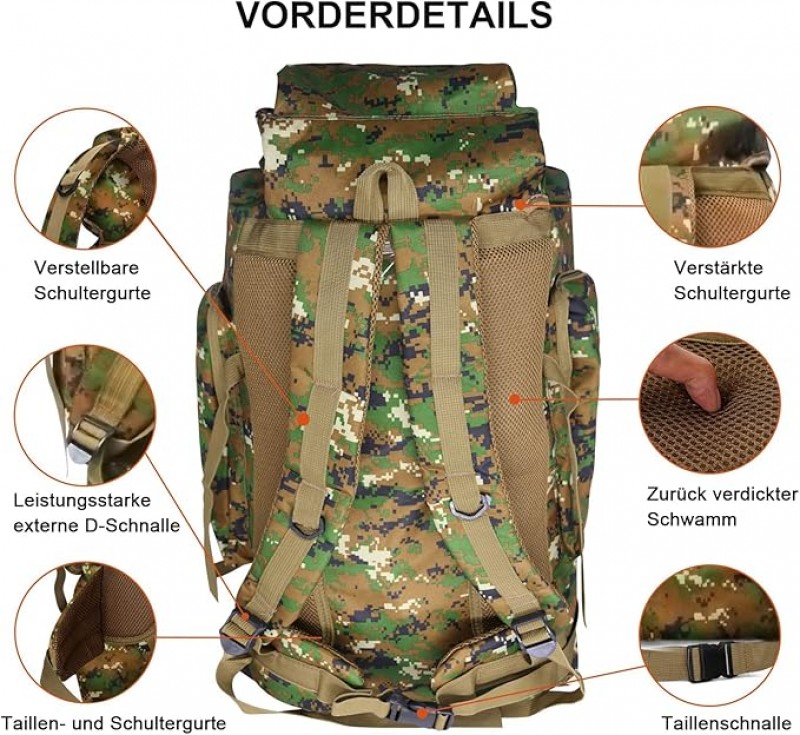 Kampfrucksack 80L Tarnrucksack Angelrucksack Bergsteigerrucksack Militärrucksack Camouflage Rucksack – 4