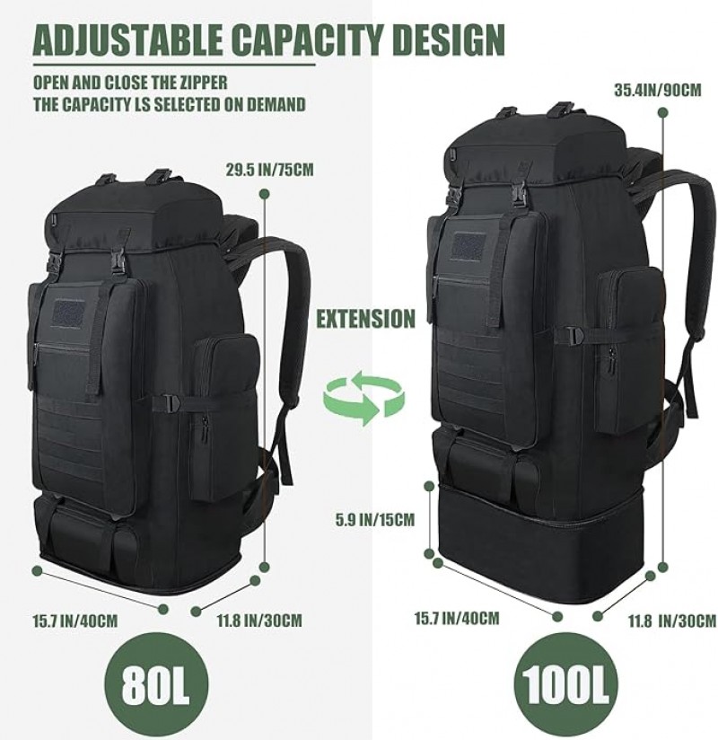 Wanderrucksack Rucksack wasserdicht 80 + 20 L Survival Rucksack Trekkingrucksack Reiserucksack – 3