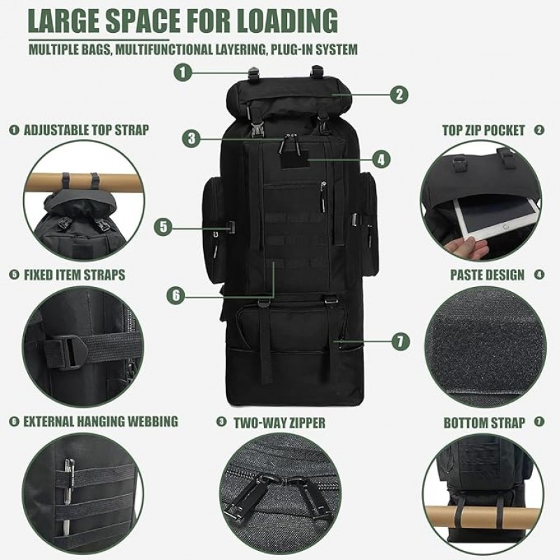 Wanderrucksack Rucksack wasserdicht 80 + 20 L Survival Rucksack Trekkingrucksack Reiserucksack – 4