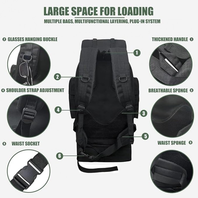 Wanderrucksack Rucksack wasserdicht 80 + 20 L Survival Rucksack Trekkingrucksack Reiserucksack – 5