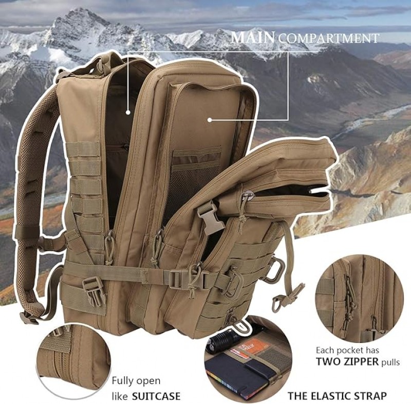 Trekkingrucksack 40 L Militärischer Taktischer Rucksack US Cooper Rucksack Army Assault Pack 3-Tage  – 4