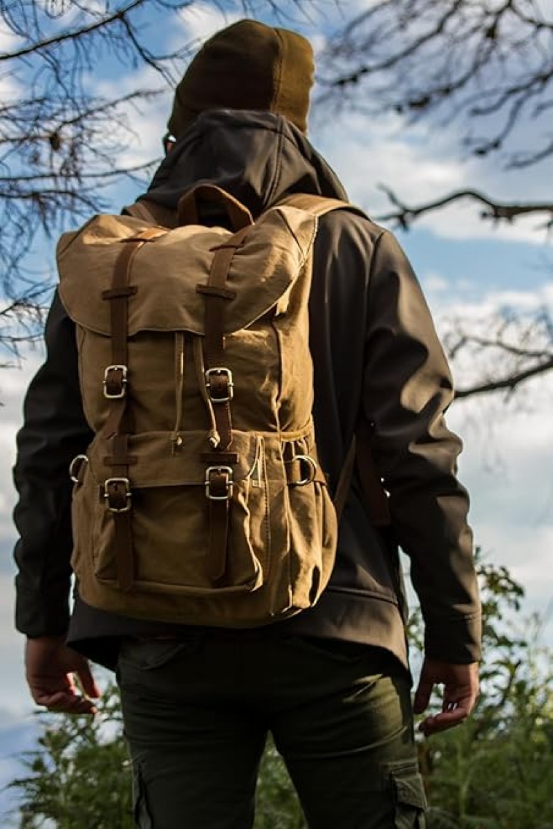 Tagesrucksack Wanderrucksack Outdoor-Rucksack für Reisen/Wandern aus Canvas-Leder für 15 Zoll/38 cm  – 2
