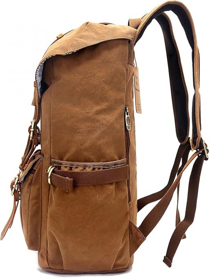 Tagesrucksack Wanderrucksack Outdoor-Rucksack für Reisen/Wandern aus Canvas-Leder für 15 Zoll/38 cm  – 3