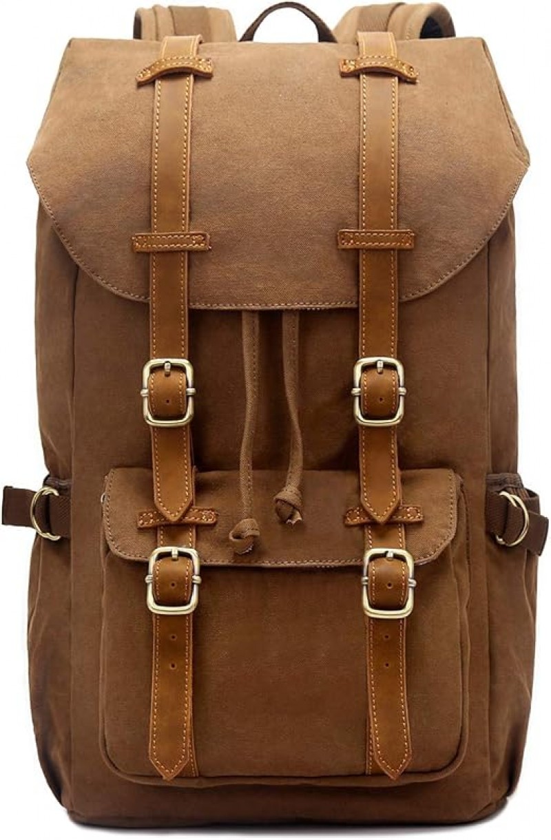 Tagesrucksack Wanderrucksack Outdoor-Rucksack für Reisen/Wandern aus Canvas-Leder für 15 Zoll/38 cm