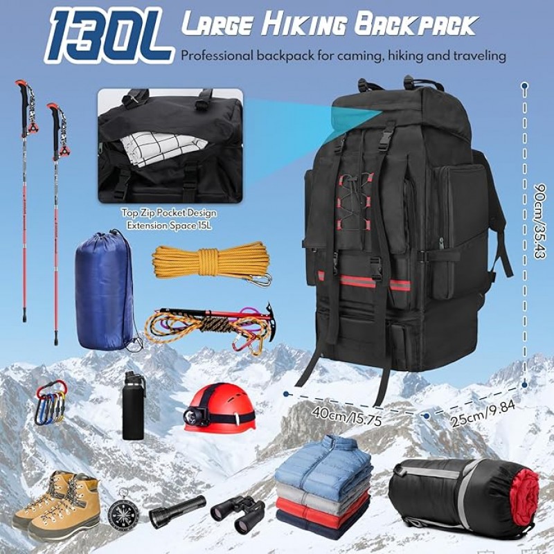 Campingrucksack 130 L Wanderrucksack Reiserucksack gr Trekkingrucksack mit Reflektorstreifen Outdoor – 2