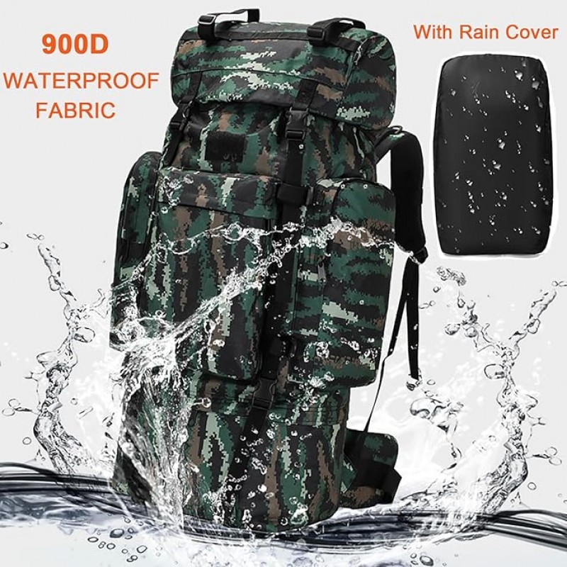 Bergsteigerrucksack 120 L mit extra großem Innenraum wasserdichter Militärrucksack mit Regenschutz