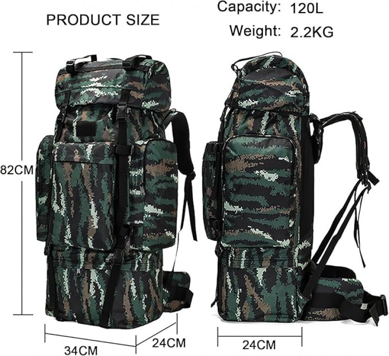 Bergsteigerrucksack 120 L mit extra großem Innenraum wasserdichter Militärrucksack mit Regenschutz – Thumbnail 6