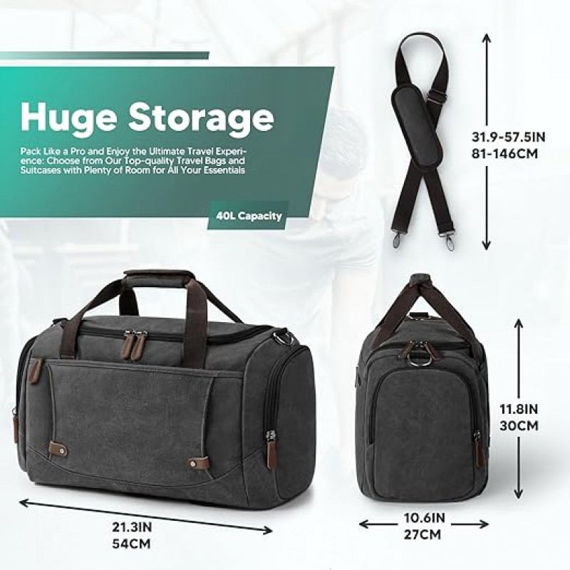 Reisetasche 38 l Vintage große Kapazität Wochenendtasche Retro-Canvas für Reisen Camping Sport – 2