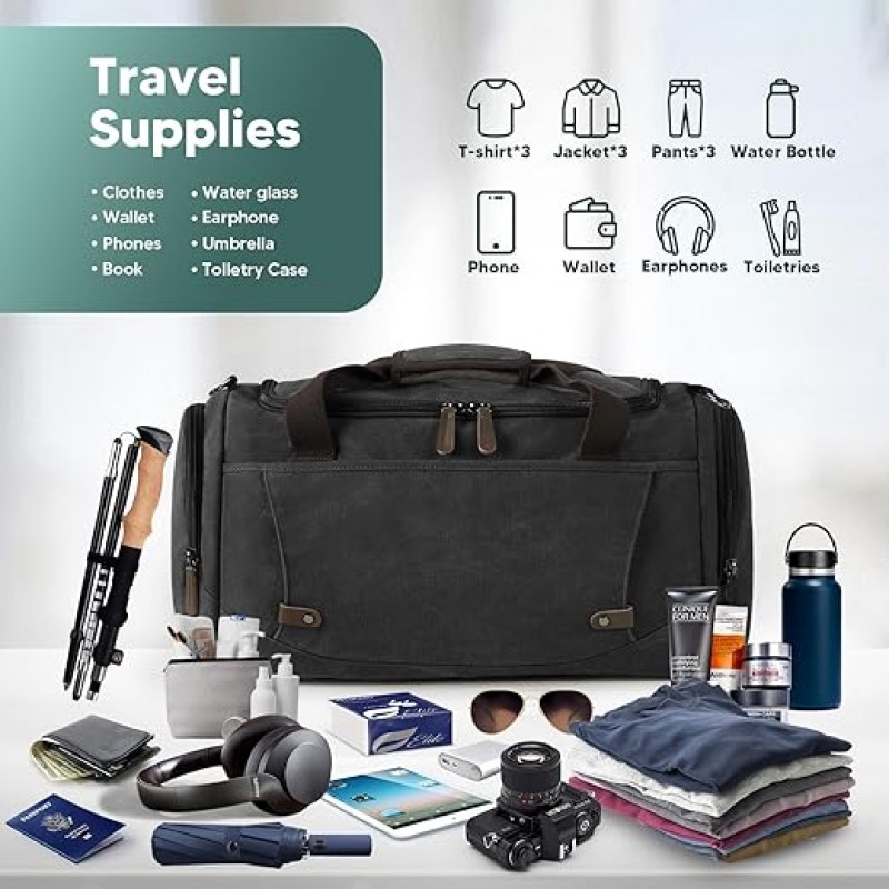 Reisetasche 38 l Vintage große Kapazität Wochenendtasche Retro-Canvas für Reisen Camping Sport – Thumbnail 6