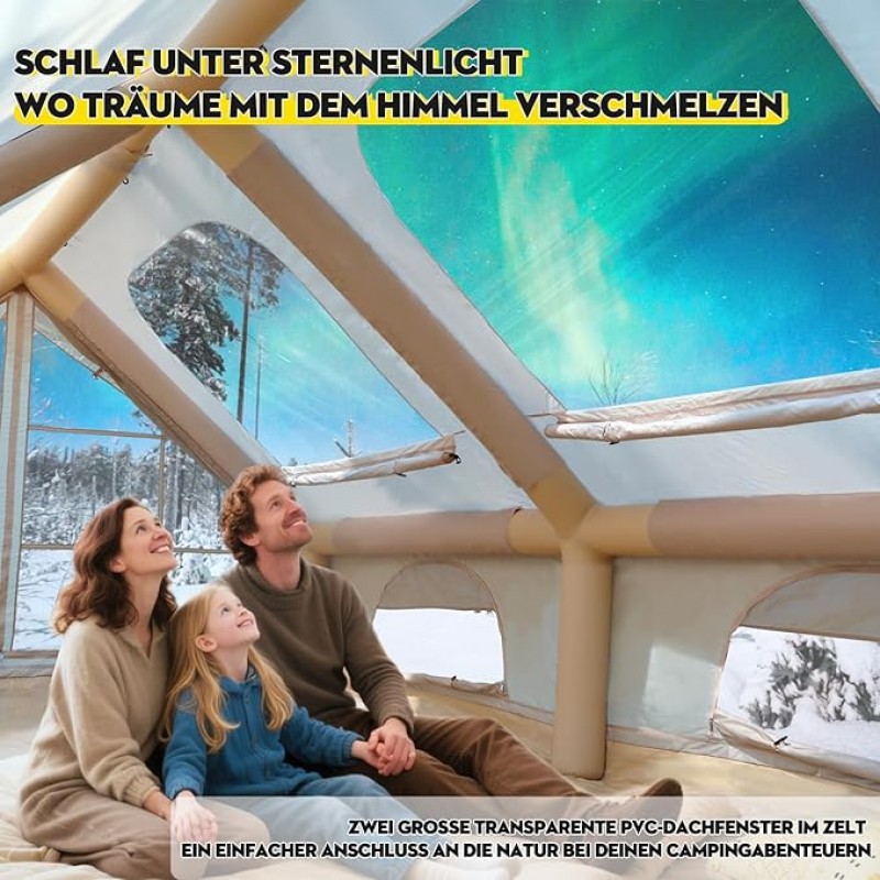 Aufblasbares Campingzelt Zelt 400 x 300 x 210 cm mit großem PVC-Dachfenster 4–10 Personen Outdoor – 2