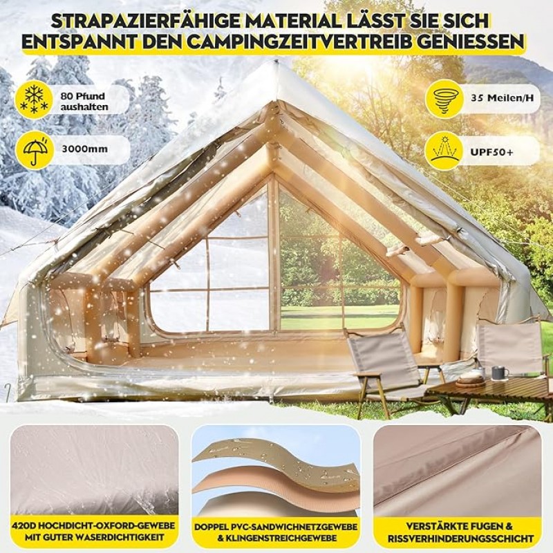 Aufblasbares Campingzelt Zelt 400 x 300 x 210 cm mit großem PVC-Dachfenster 4–10 Personen Outdoor – 3