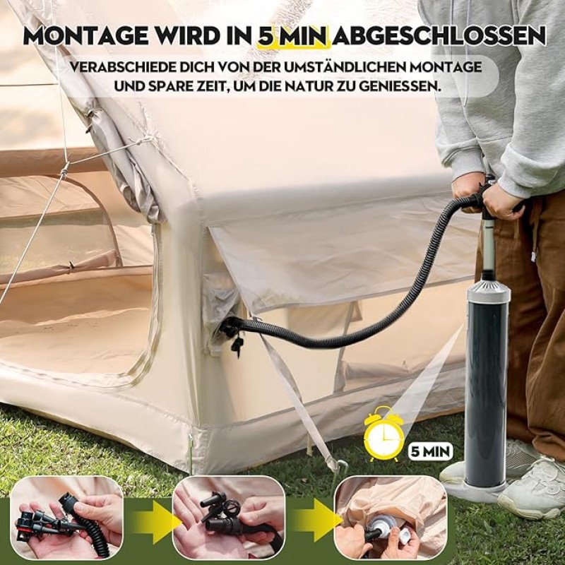 Aufblasbares Campingzelt Zelt 400 x 300 x 210 cm mit großem PVC-Dachfenster 4–10 Personen Outdoor – 4