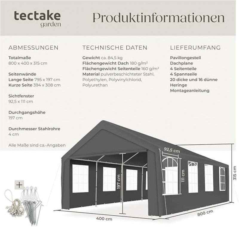Partyzelt 4 x 8 m 32 qm Gartenpavillon Gartenzelt Eventzelt mit wasserdichter Plane Festzelt mit UV – 3