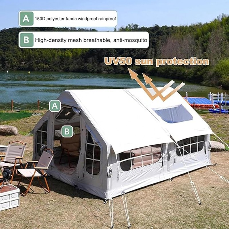Zelt aufblasbar Glampingzelt aufblasbares Zelt 385 x 260 x 200 cm Campingzelt Ofenloch &amp; Luftpumpe – 2