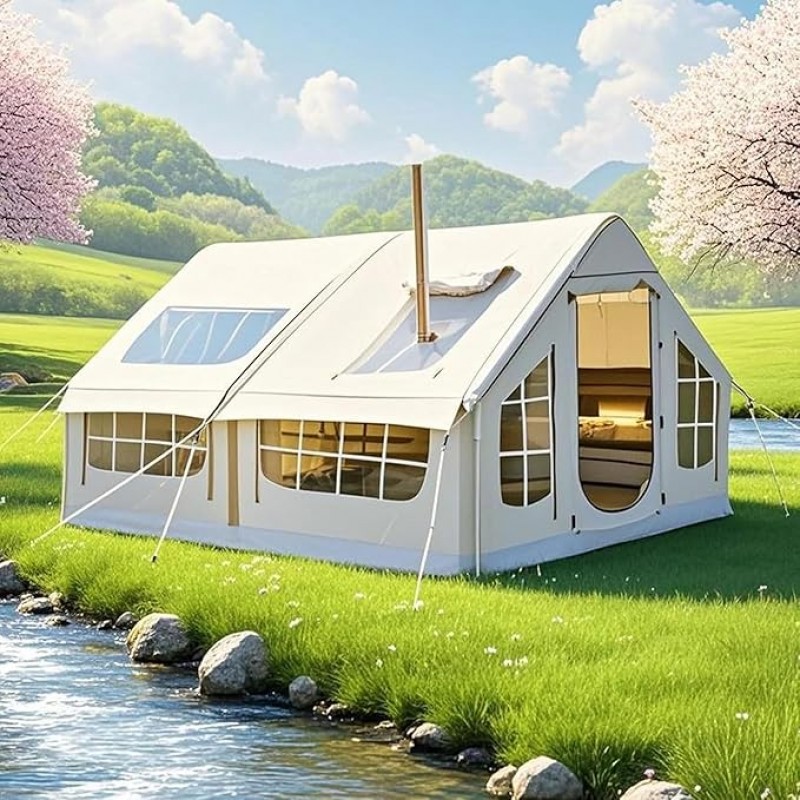 Zelt aufblasbar Glampingzelt aufblasbares Zelt 385 x 260 x 200 cm Campingzelt Ofenloch &amp; Luftpumpe