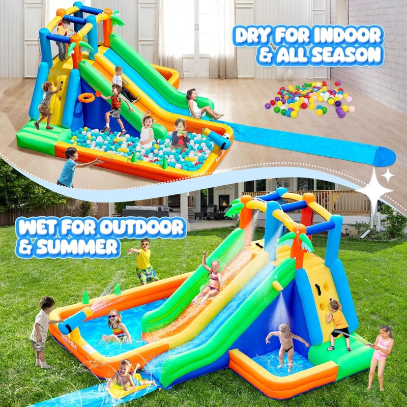 Hüpfburg mit Wasserrutsche Wasserpark 377 x 364 x 215 Gebläse Kinder-Hüpfburg mit erweiterter Splash – Thumbnail 7