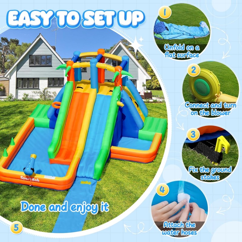 Hüpfburg mit Wasserrutsche Wasserpark 377 x 364 x 215 Gebläse Kinder-Hüpfburg mit erweiterter Splash – Thumbnail 8