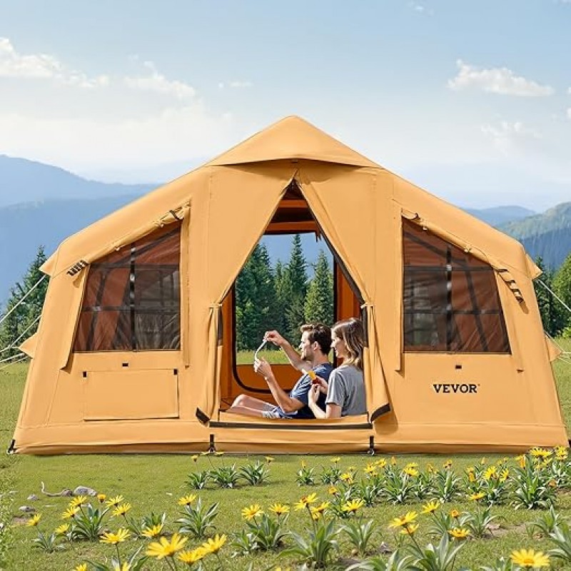 Glampingzelt aufblasbar aufblasbares Zelt für Camping 8-12 Personen mit Handpumpe 4,8 x 3,6 x 2,2 m 