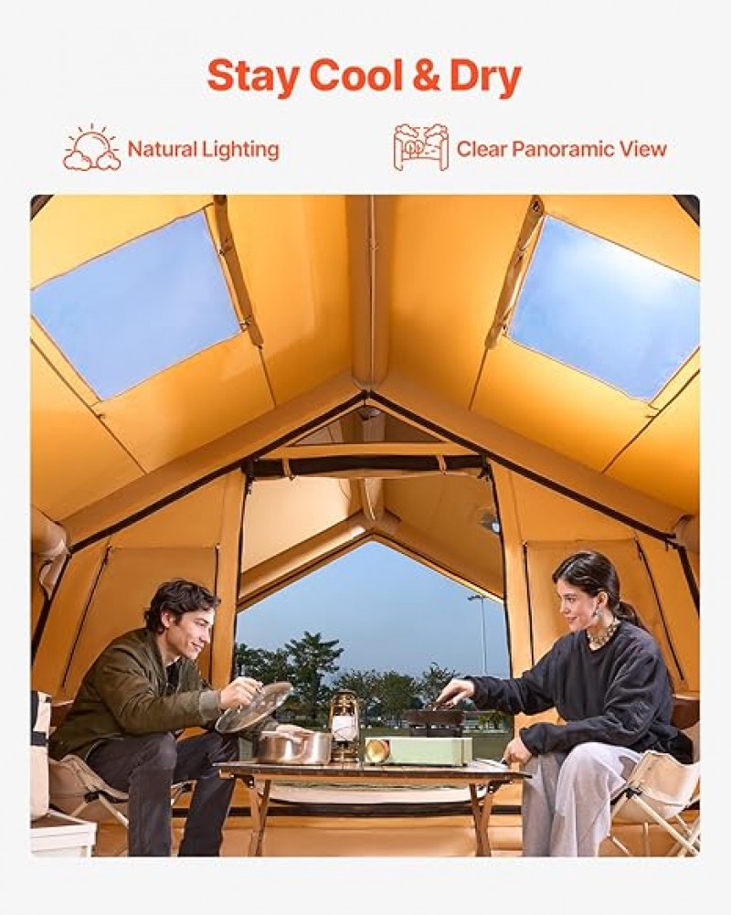 Glampingzelt aufblasbar aufblasbares Zelt für Camping 8-12 Personen mit Handpumpe 4,8 x 3,6 x 2,2 m  – 3
