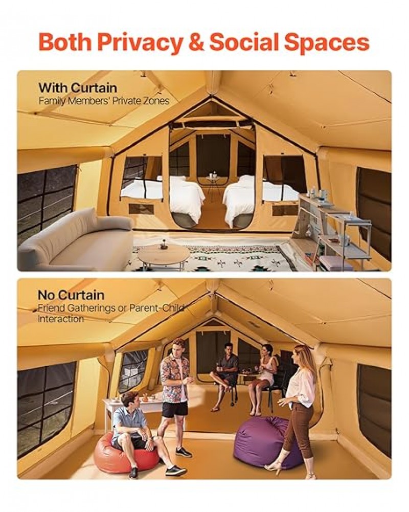 Glampingzelt aufblasbar aufblasbares Zelt für Camping 8-12 Personen mit Handpumpe 4,8 x 3,6 x 2,2 m  – 4