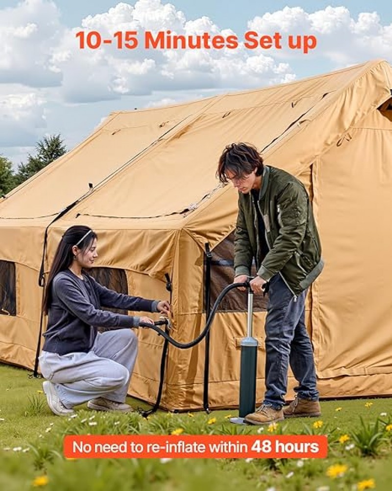 Glampingzelt aufblasbar aufblasbares Zelt für Camping 8-12 Personen mit Handpumpe 4,8 x 3,6 x 2,2 m  – 5