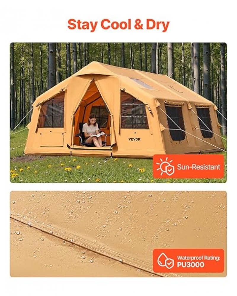 Glampingzelt aufblasbar aufblasbares Zelt für Camping 8-12 Personen mit Handpumpe 4,8 x 3,6 x 2,2 m  – Thumbnail 6