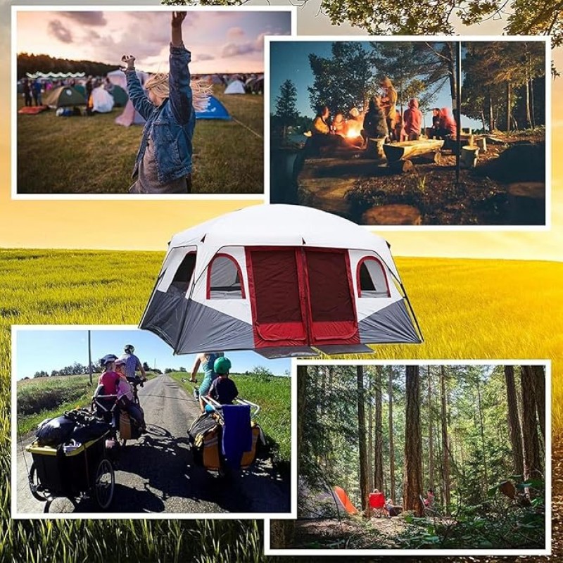 Zelt Campingzelt Festivalzelt Großzelt wasserdicht winddicht mit Stehhöhe Familienzelt 4 Personen – Thumbnail 6