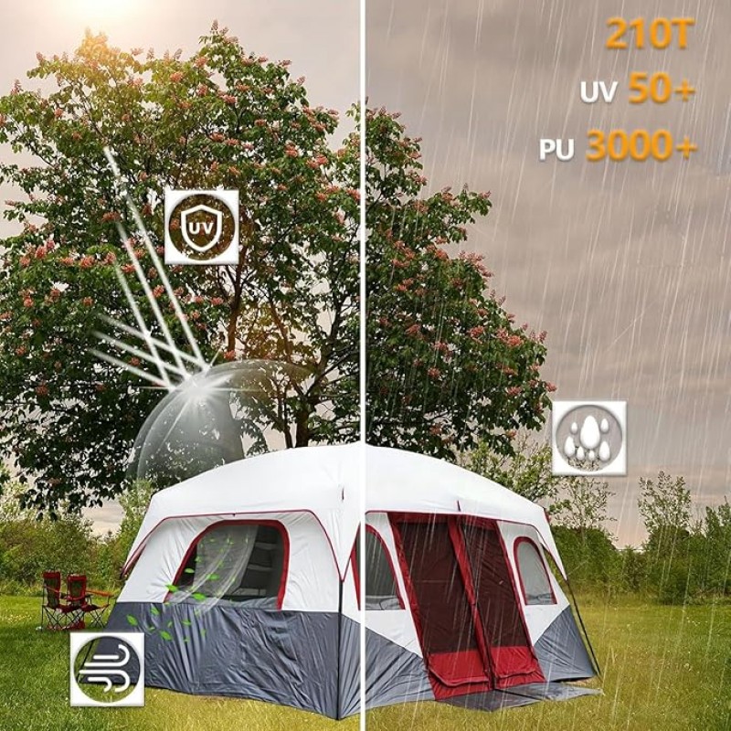 Zelt Campingzelt Festivalzelt Großzelt wasserdicht winddicht mit Stehhöhe Familienzelt 4 Personen – Thumbnail 7