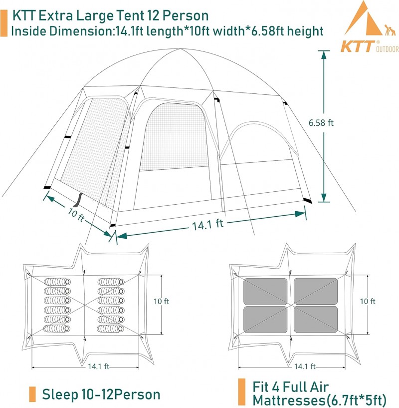 Kabinenzelt Familienkabinenzelt Picknick-Camping 300 x 300 x 210 cm Campingzelt 2 Räume gerade Wand  – Thumbnail 7