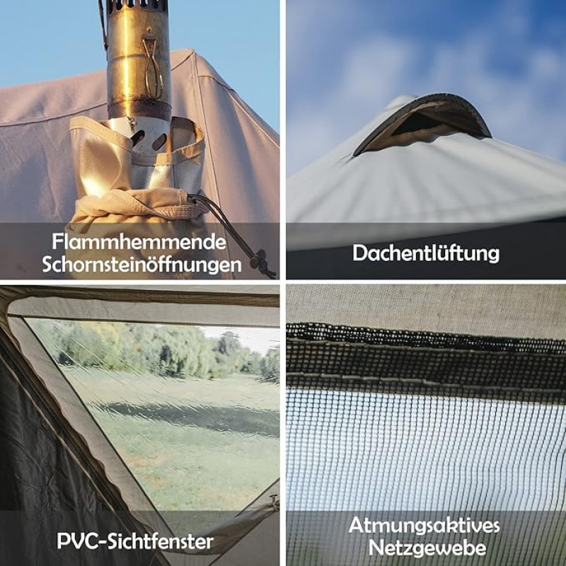 Glockenzelt Campingzelt Glampingzelt Festivalzelt 970 x 520 x 350 für 6-12 Personen reine Baumwolle  – 5