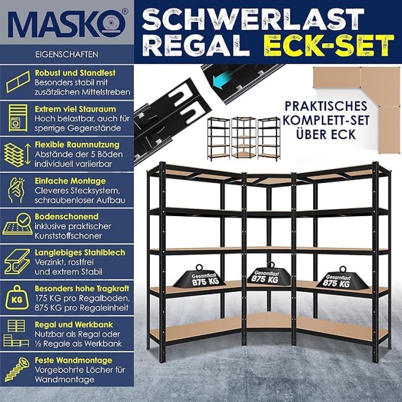 Eckregal 3er Set Regalsystem Steckregal Schwerlastregal Metall 1 x Eckregal &amp; 2 x Lagerregal – 3