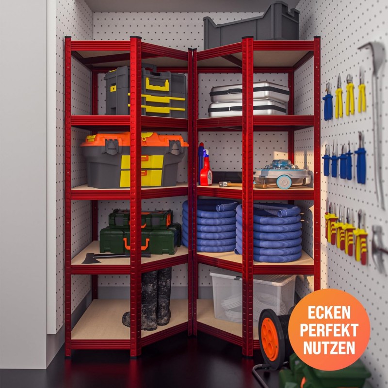 Ecklagerregal Schwerlastregal 180 x 70 x 40 cm 875 kg 5er MDF Regal Rot – Thumbnail 7