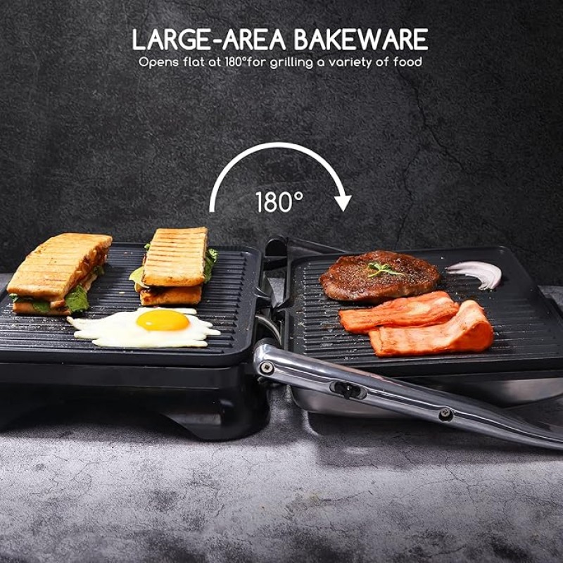 Panini-Grill Sandwichmaker Kontaktgrill 2000 Watt Edelstahl Antihaftbeschichtung Öffnung 180 Grad – 4