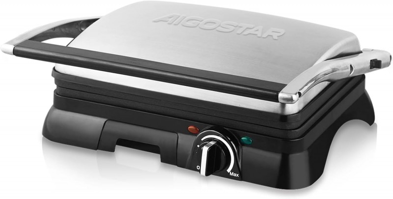 Panini-Grill Sandwichmaker Kontaktgrill 2000 Watt Edelstahl Antihaftbeschichtung Öffnung 180 Grad – Thumbnail 8