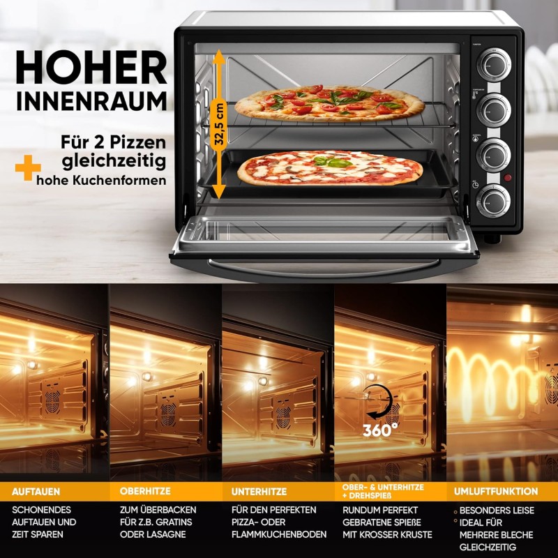 Minibackofen Hähnchengrill Drehspieß Toaster Grill Pizzaofen mit Umluft 60L Antihaftbeschichtung Air – Thumbnail 6
