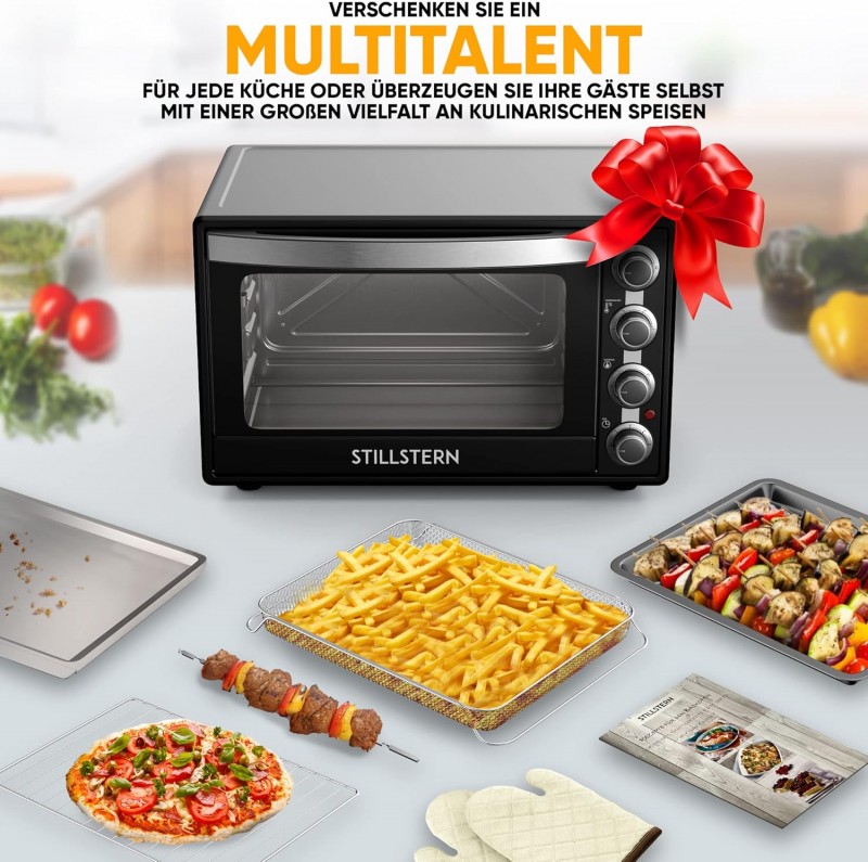 Minibackofen Hähnchengrill Drehspieß Toaster Grill Pizzaofen mit Umluft 60L Antihaftbeschichtung Air – Thumbnail 7