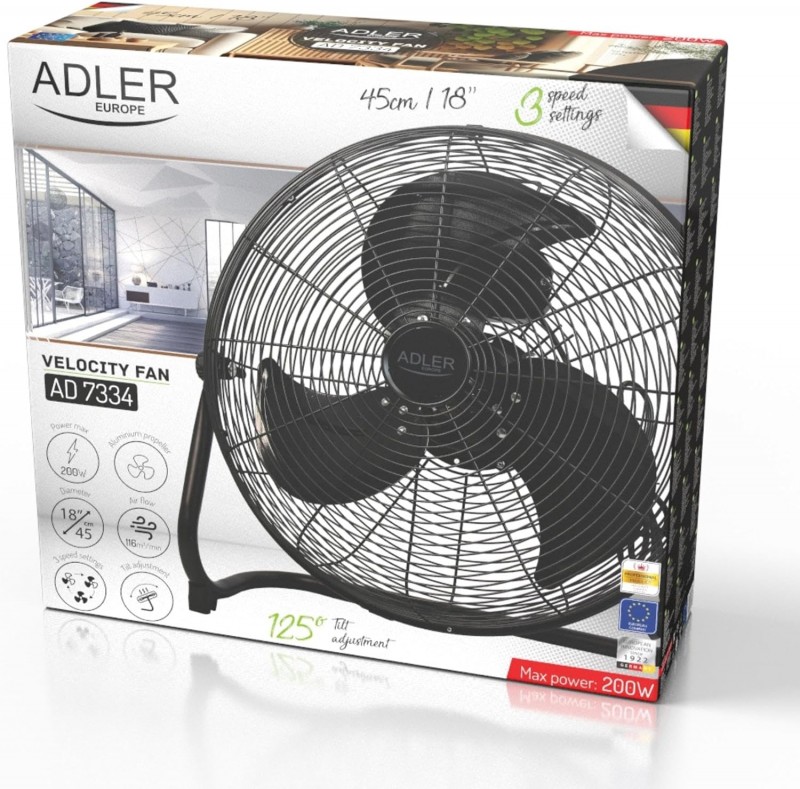 Ventilator Standventilator Windmaschine 45 cm 200 W Chrom 3 Geschwindigkeiten Aluminiumflügel leise  – Thumbnail 8