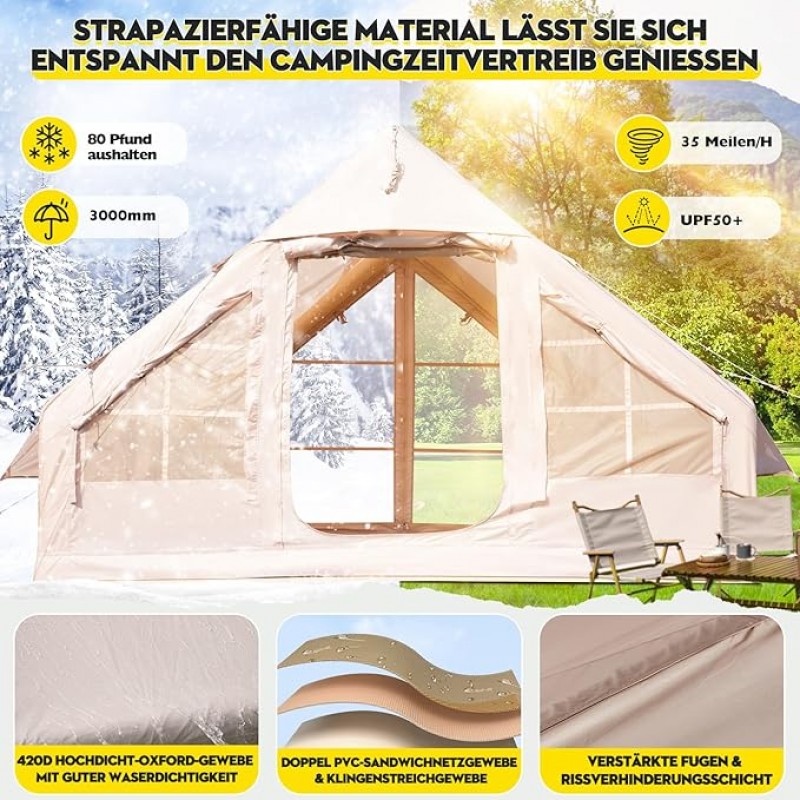 Aufblasbares Campingzelt Unterstand für 2–4 Personen 4-Jahreszeiten-Zelt 300 x 210 x 200 cm – Thumbnail 6
