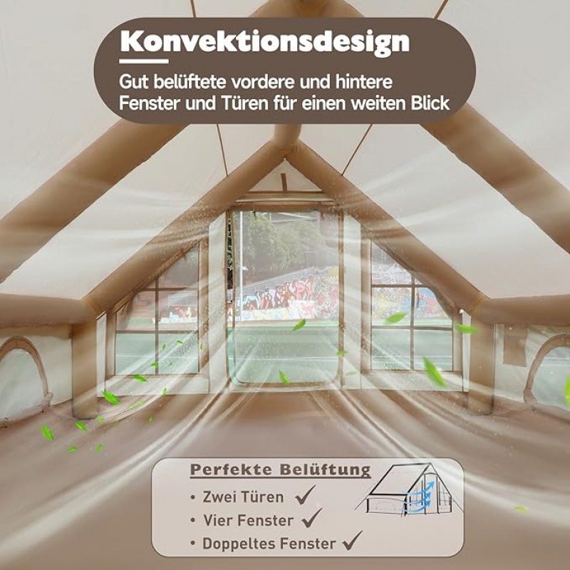 Glampingzelt aufblasbar 400 x 300 x 210 cm aufblasbares Campingzelt für 4–8 Personen großes Outdoor – 4