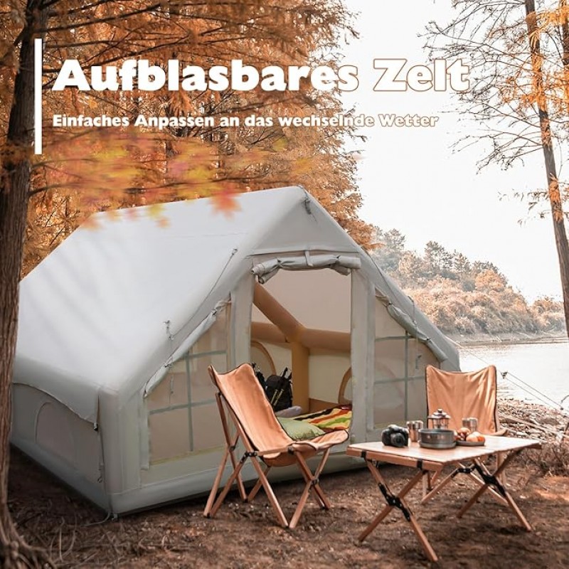 Glampingzelt aufblasbar 400 x 300 x 210 cm aufblasbares Campingzelt für 4–8 Personen großes Outdoor – Thumbnail 7